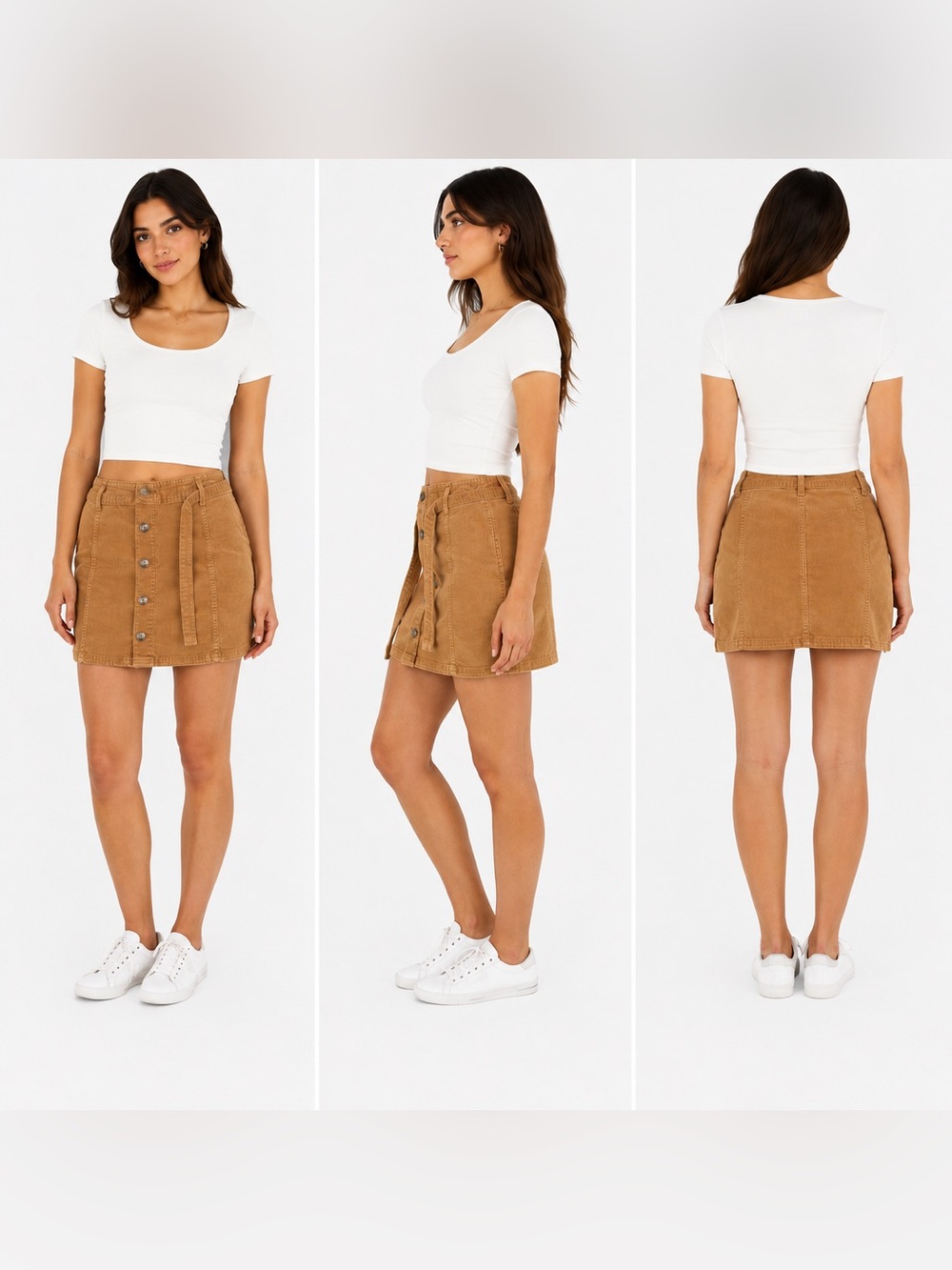 American Eagle‎ Corduroy A-Line Mini Skirt Brown Button Front Size 16